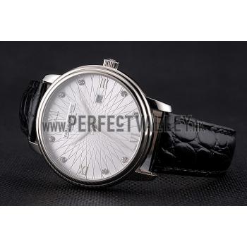 Patek Philippe Calatrava Date White Embossed Dial Stainless Steel Case Black Leather Strap