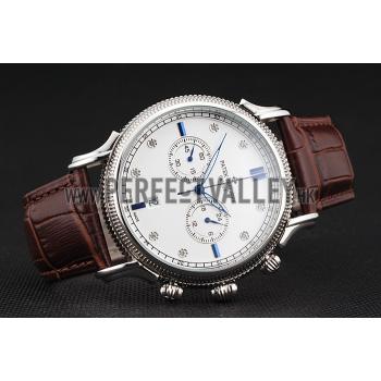 Patek Philippe Chronograph White Dial With Diamond And Blue Markings Stainless Steel Case Brown Leather Strap Replica