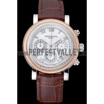 Cheap Patek Philippe Grand Complications Hobnail Bezel Roman Numerals Brown Leather Strap