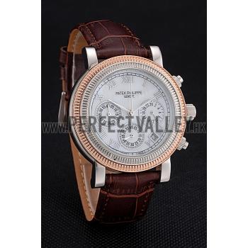 Cheap Patek Philippe Grand Complications Hobnail Bezel Roman Numerals Brown Leather Strap