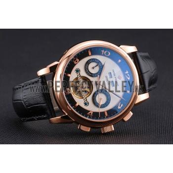 Patek Philippe Perpetual Calendar Tourbillon Two Tone Dial Rose Gold Case Black Leather Strap