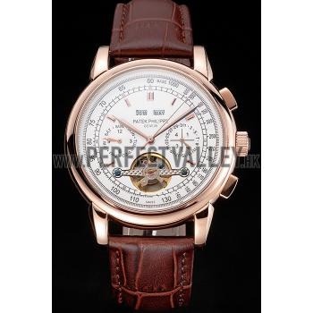 Patek Philippe Grand Complications Gold Case White Dial Brown Leather Bracelet 622259