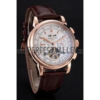 Patek Philippe Grand Complications Gold Case White Dial Brown Leather Bracelet 622259