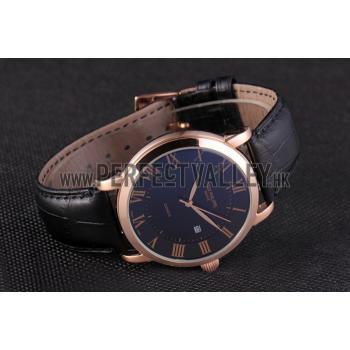 Patek Philippe Calatrava Roze Gold Polished Bezel Black Leather Bracelet 801435 Replica