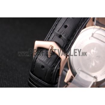 Patek Philippe Calatrava Roze Gold Polished Bezel Black Leather Bracelet 801435 Replica