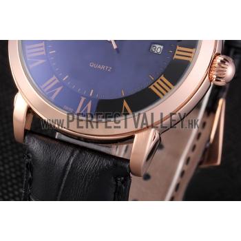 Patek Philippe Calatrava Roze Gold Polished Bezel Black Leather Bracelet 801435 Replica