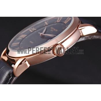 Patek Philippe Calatrava Roze Gold Polished Bezel Black Leather Bracelet 801435 Replica