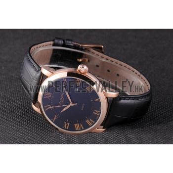 Patek Philippe Calatrava Roze Gold Polished Bezel Black Leather Bracelet 801435 Replica