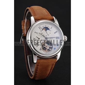 Patek Philippe Grand Complications GMT Moonphase Tourbillon White Dial Stainless Steel Case Brown Suede Leather Strap 1453824