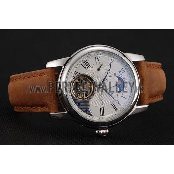 Patek Philippe Grand Complications GMT Moonphase Tourbillon White Dial Stainless Steel Case Brown Suede Leather Strap 1453824