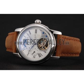 Patek Philippe Grand Complications GMT Moonphase Tourbillon White Dial Stainless Steel Case Brown Suede Leather Strap 1453824