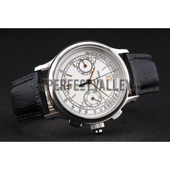 Swiss Patek Philippe 5170J Chronograph White Dial Gold Hands Stainless Steel Case Black Leather Strap