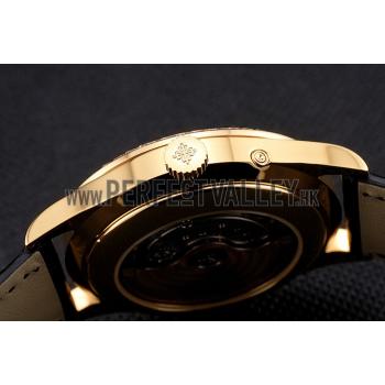 Replica Swiss Patek Philippe Grand Complications Perpetual Calendar Blue Dial Gold Case Diamond Bezel Black Leather Strap