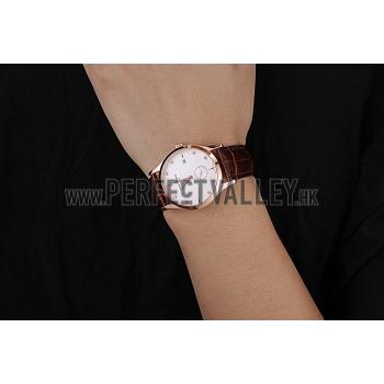 Patek Philippe Calatrava White Dial Diamond Numerals Rose Gold Case Brown Leather Strap  622834