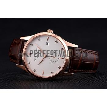 Patek Philippe Calatrava White Dial Diamond Numerals Rose Gold Case Brown Leather Strap  622834