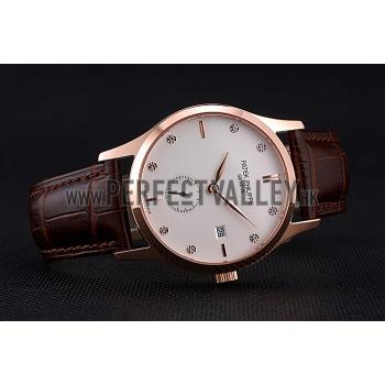 Patek Philippe Calatrava White Dial Diamond Numerals Rose Gold Case Brown Leather Strap  622834