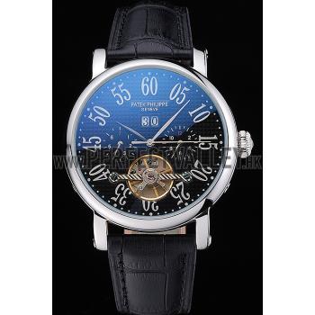 Patek Philippe Grand Complications Stainless Steel Case Black Dial Roman Numerals Black Leather Bracelet 622256