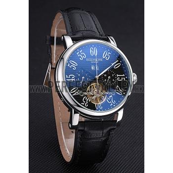 Patek Philippe Grand Complications Stainless Steel Case Black Dial Roman Numerals Black Leather Bracelet 622256