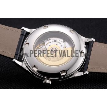 Swiss Patek Philippe Calatrava Silver Dial Stainless Steel Case Black Leather Strap