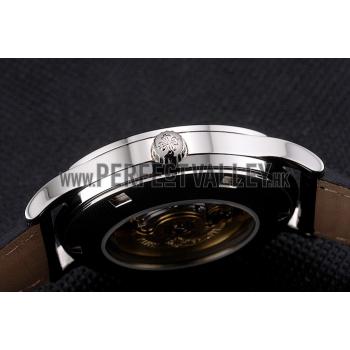 Swiss Patek Philippe Calatrava Silver Dial Stainless Steel Case Black Leather Strap