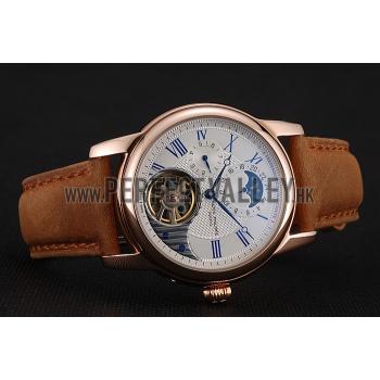 Patek Philippe Grand Complications GMT Moonphase Tourbillon White Dial Blue Numerals Rose Gold Case Brown Suede Leather Strap 1453820