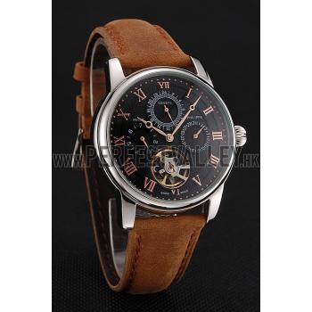 Patek Philippe Grand Complications Day Date Tourbillon Black Dial Rose Gold Numerals Stainless Steel Case Brown Suede Leather Strap 1453815 EY Replica