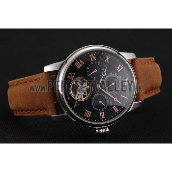 Patek Philippe Grand Complications Day Date Tourbillon Black Dial Rose Gold Numerals Stainless Steel Case Brown Suede Leather Strap 1453815 EY Replica