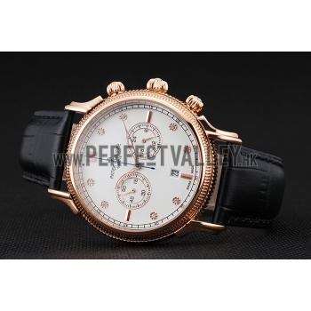 Patek Philippe Chronograph White Dial With Diamonds Rose Gold Case Black Leather Strap