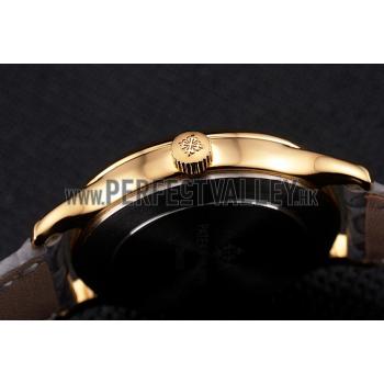 Cheap Patek Philippe Calatrava Gray Dial Diamond Markings Gold Case Gray Leather Strap HM07860