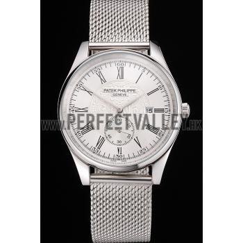 Patek Philippe Calatrava Small Seconds Silver Engraved Dial Stainless Steel Case And Bracelet