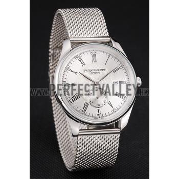 Patek Philippe Calatrava Small Seconds Silver Engraved Dial Stainless Steel Case And Bracelet