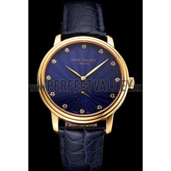 Patek Philippe Calatrava Blue Guilloche Dial Gold Case Blue Leather Strap