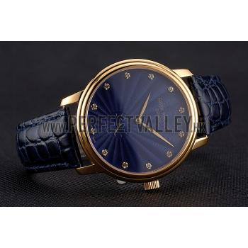 Patek Philippe Calatrava Blue Guilloche Dial Gold Case Blue Leather Strap