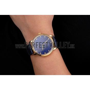 Patek Philippe Calatrava Blue Guilloche Dial Gold Case Blue Leather Strap