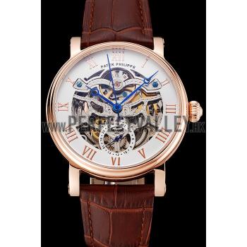 Patek Philippe Grand Complications White Skeleton Dial Rose Gold Case Brown Leather Strap 1453808