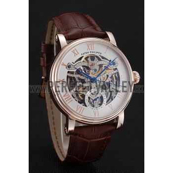 Patek Philippe Grand Complications White Skeleton Dial Rose Gold Case Brown Leather Strap 1453808