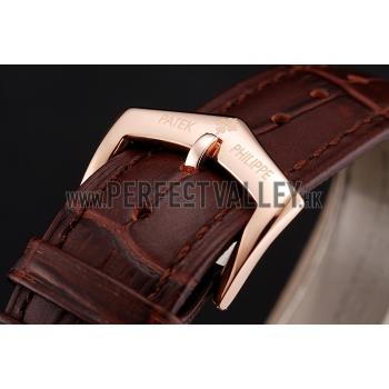 Patek Philippe Grand Complications White Skeleton Dial Rose Gold Case Brown Leather Strap 1453808