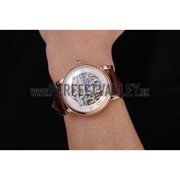 Patek Philippe Grand Complications White Skeleton Dial Rose Gold Case Brown Leather Strap 1453808