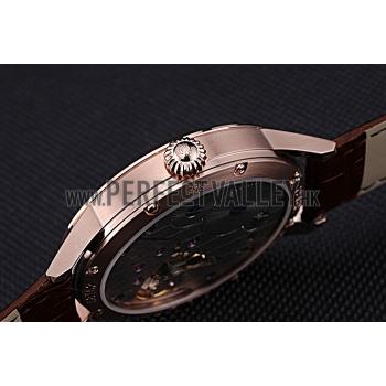 Patek Philippe Geneve Two Dial Gray Dial Rose Gold Bezel Brown Leather Band  622148 Replica