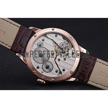 Patek Philippe Geneve Two Dial Gray Dial Rose Gold Bezel Brown Leather Band  622148 Replica