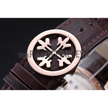 Patek Philippe Geneve Two Dial Gray Dial Rose Gold Bezel Brown Leather Band  622148 Replica