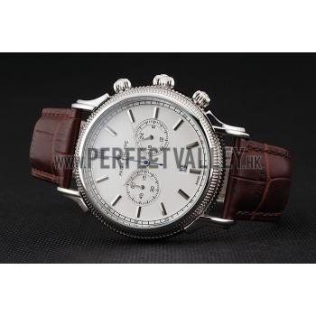 Patek Philippe Chronograph White Dial Stainless Steel Case Brown Leather Strap