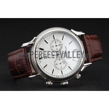 Patek Philippe Chronograph White Dial Stainless Steel Case Brown Leather Strap