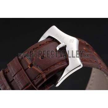 Patek Philippe Chronograph White Dial Stainless Steel Case Brown Leather Strap