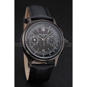 Swiss Patek Philippe 5170J Chronograph Black Dial Black Case Black Leather Strap