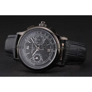 Swiss Patek Philippe 5170J Chronograph Black Dial Black Case Black Leather Strap