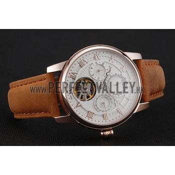 Patek Philippe Grand Complications Day Date Tourbillon White Dial Rose Gold Case Brown Suede Leather Strap 1453813