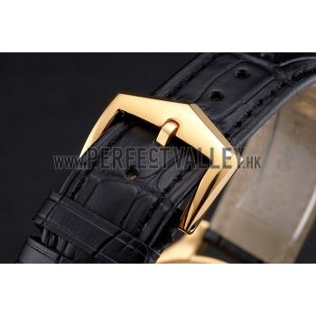 Swiss Patek Philippe Calatrava Gold Dial Diamond Markings Gold Case Black Leather Strap Replica