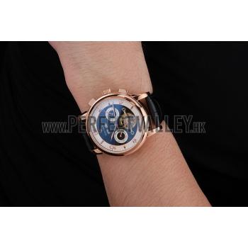 Patek Philippe Perpetual Calendar Tourbillon Black And White Dial Rose Gold Case Black Leather Strap Replica