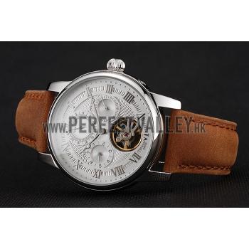 Patek Philippe Grand Complications Day Date Tourbillon Whie Dial Stainless Steel Case Brown Suede Leather Strap 1453817